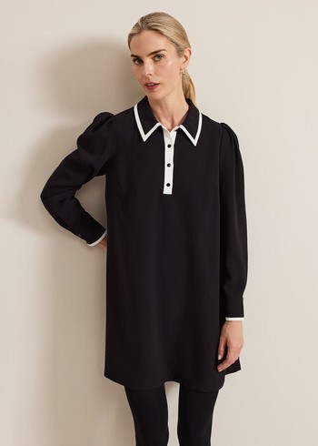 Phase Eight Gina Collar Swing Dress Black USA | 1967502-QE